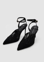 GLENDA Black Lace Heeled Sandal - Image 3