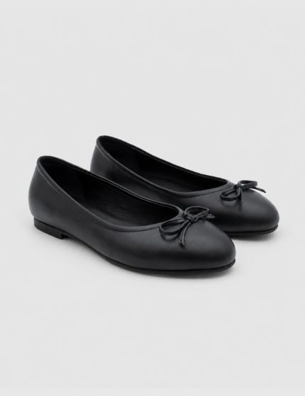 ZERBI Black Leather Women's Ballerina