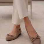 ZERBI Camel Suede Leather Women's Ballerina