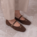 MURIEL Brown Suede Leather Women's Ballerina