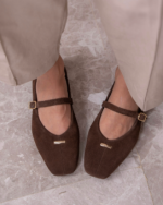 MURIEL Brown Suede Leather Women's Ballerina - Image 2