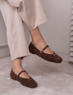 MURIEL Brown Suede Leather Women's Ballerina - Image 3