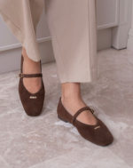 MURIEL Brown Suede Leather Women's Ballerina - Image 4