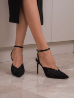 GLENDA Black Leather Women's Heeled Sandal - Image 4