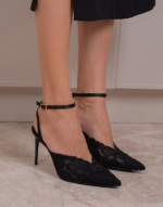 GLENDA Black Leather Women's Heeled Sandal - Image 3