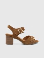 NEVIN Brown Suede  Leather Women's Heeled Sandal