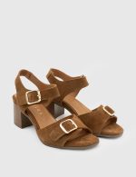 NEVIN Brown Suede  Leather Women's Heeled Sandal - Image 3