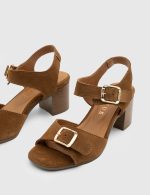 NEVIN Brown Suede  Leather Women's Heeled Sandal - Image 2