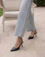 MONTE Black Leather Women's Heeled Sandal - Image 2