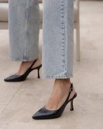 MONTE Black Leather Women's Heeled Sandal - Image 3