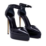 CARMELINE Black Leather Women's Heeled Sandal - Image 4