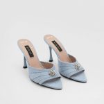 MOREA Baby Blue Suede Leather Women's Heeled Slide