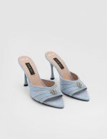 MOREA Baby Blue Suede Leather Women's Heeled Slide