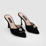MOREA Black Suede Leather Women's Heeled Slide